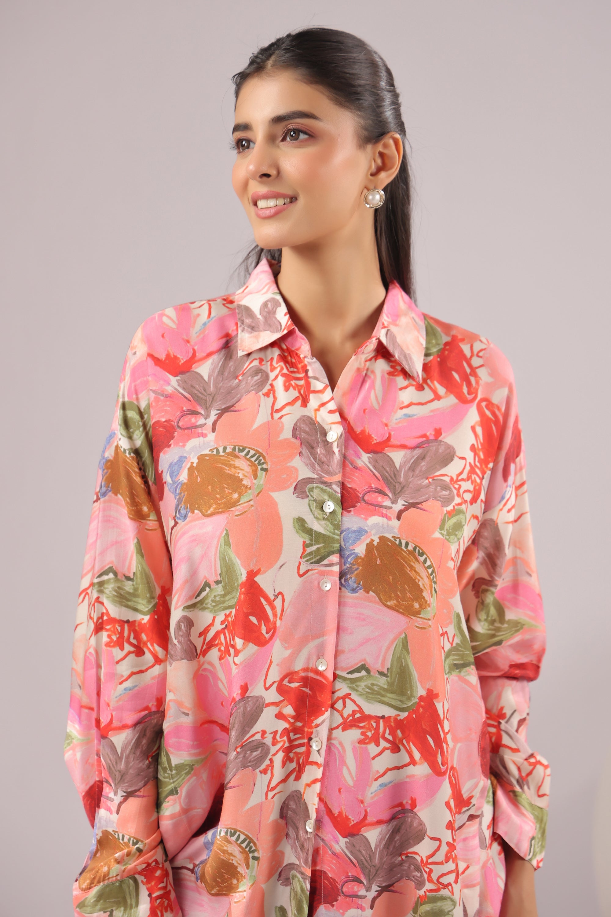 Tropical Blush Printed Muslin Silk Shirt