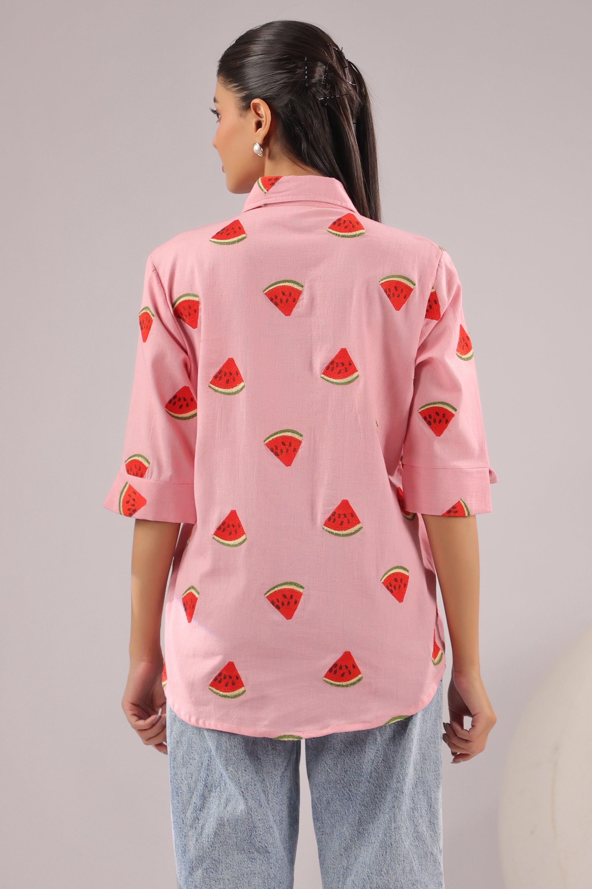 Melon Pop  Embroidered Cotton Flex Shirt