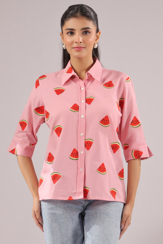 Melon Pop  Embroidered Cotton Flex Shirt