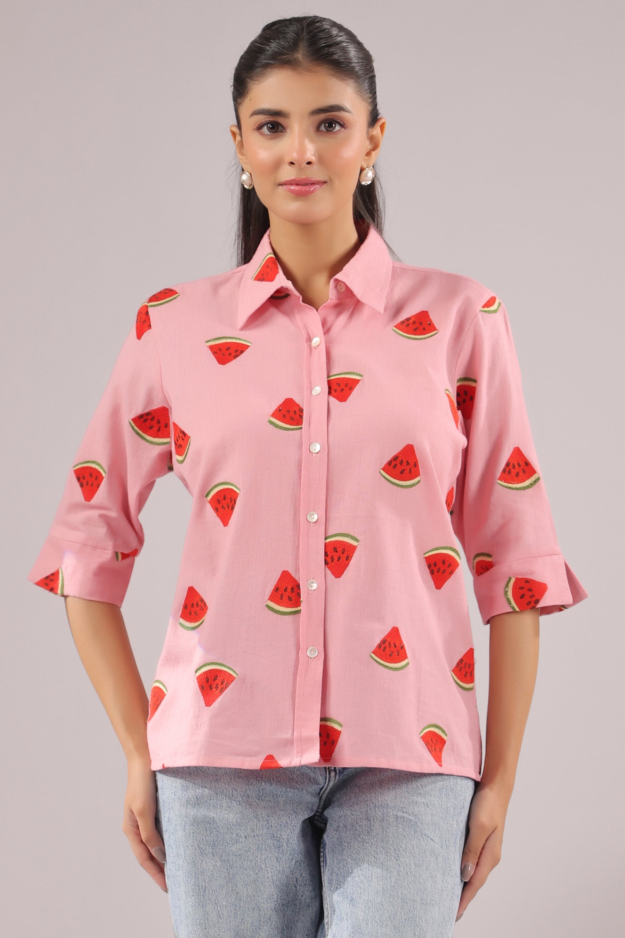 Melon Pop  Embroidered Cotton Flex Shirt