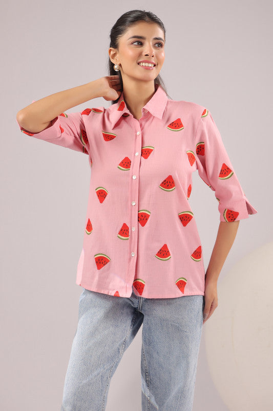 Melon Pop  Embroidered Cotton Flex Shirt