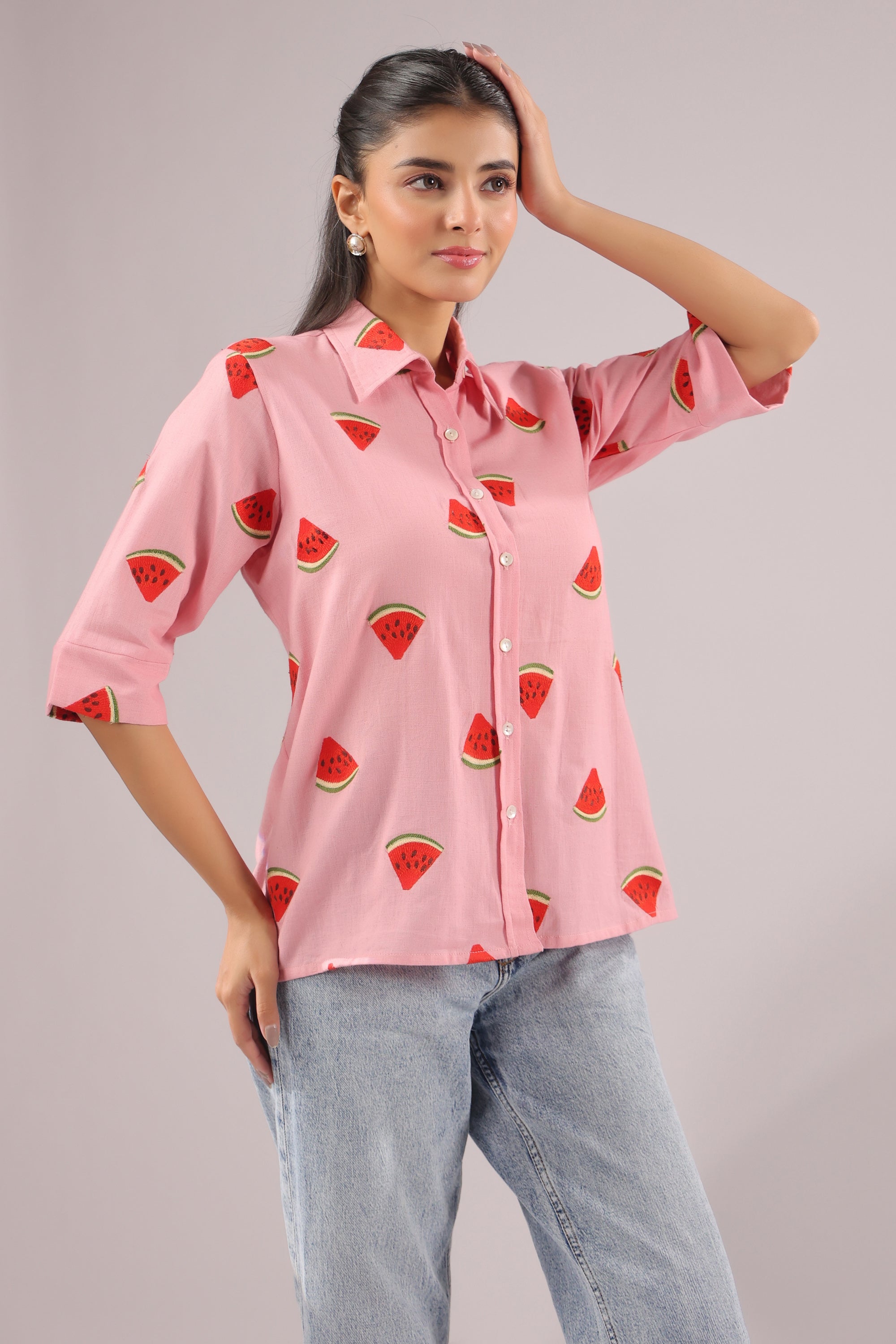 Melon Pop  Embroidered Cotton Flex Shirt