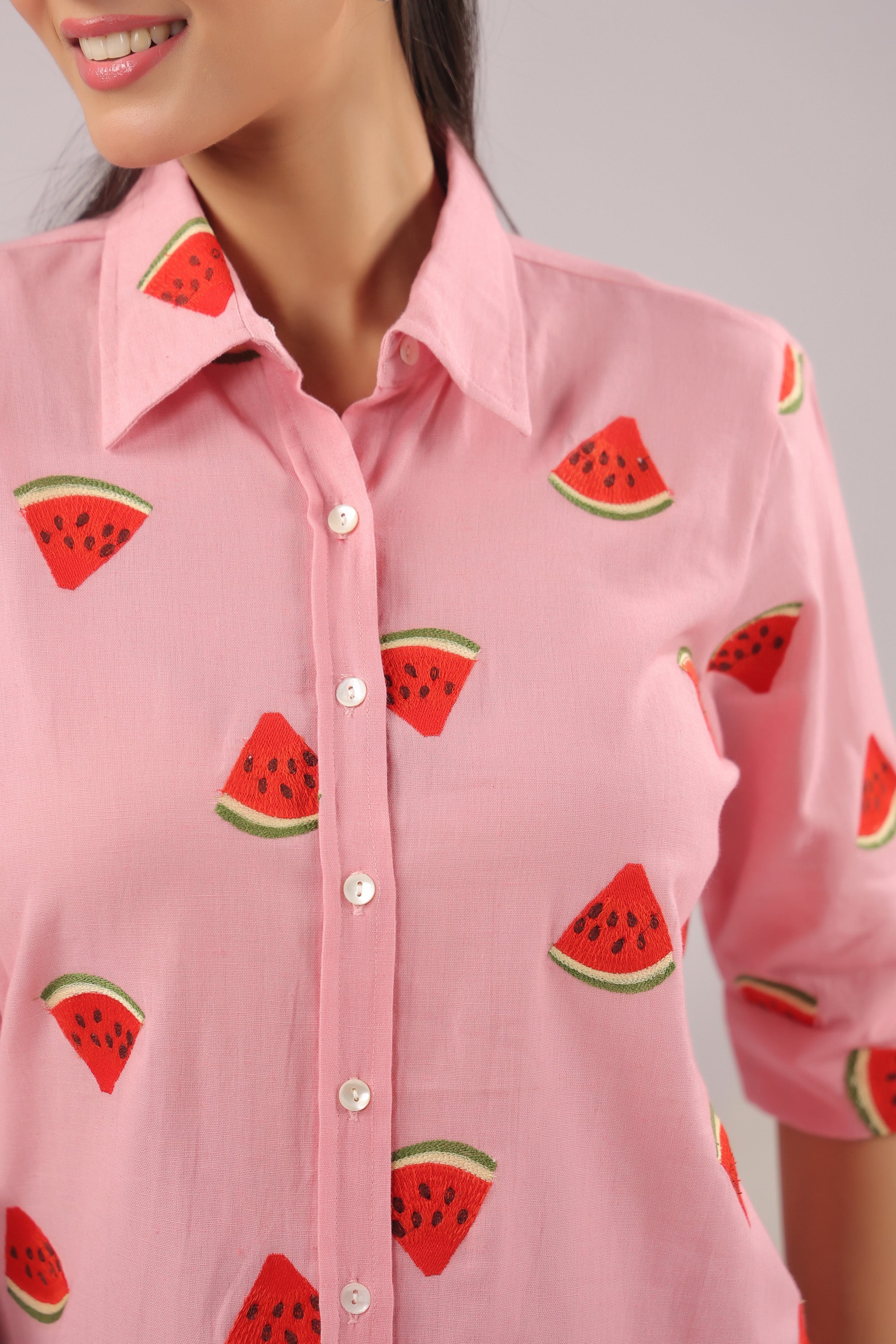 Melon Pop  Embroidered Cotton Flex Shirt