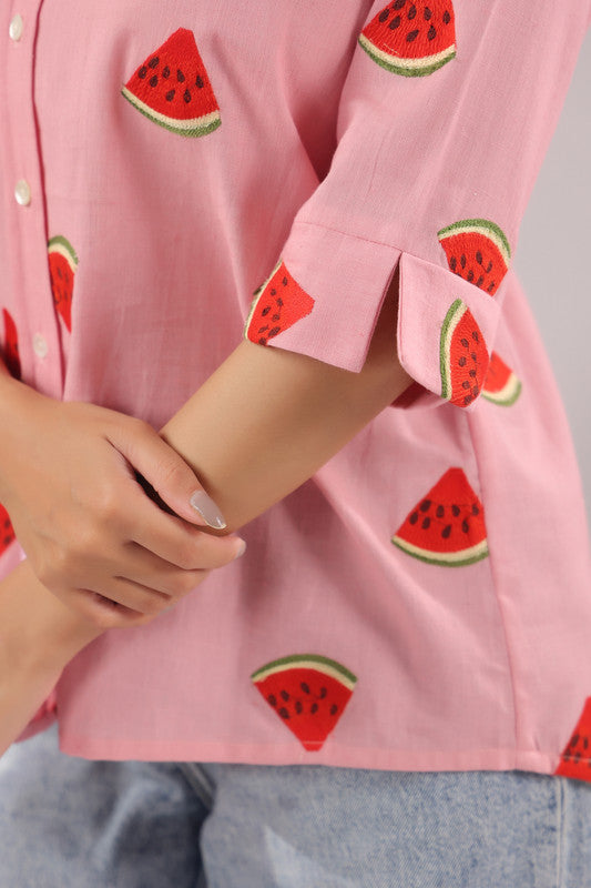 Melon Pop  Embroidered Cotton Flex Shirt