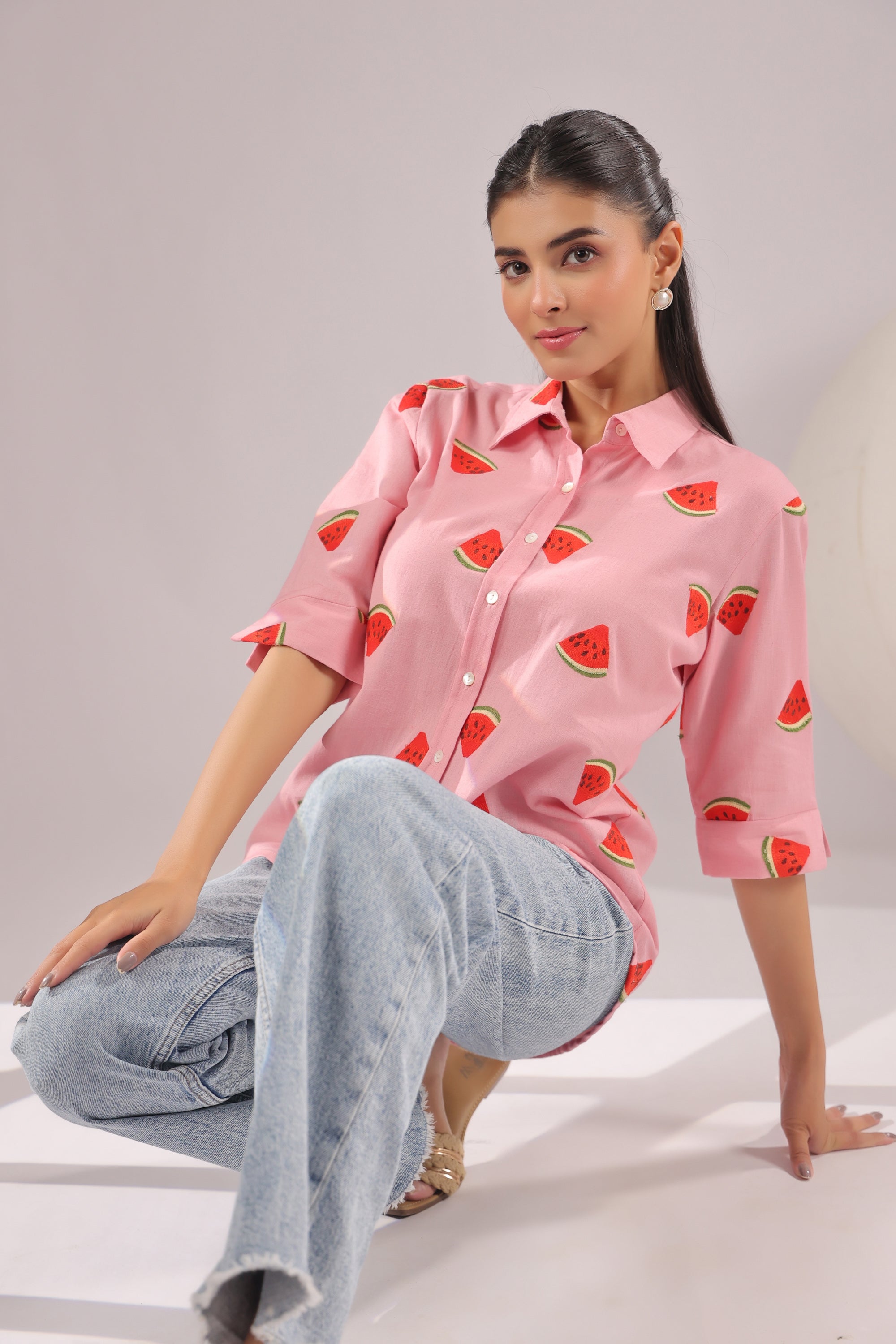 Melon Pop  Embroidered Cotton Flex Shirt