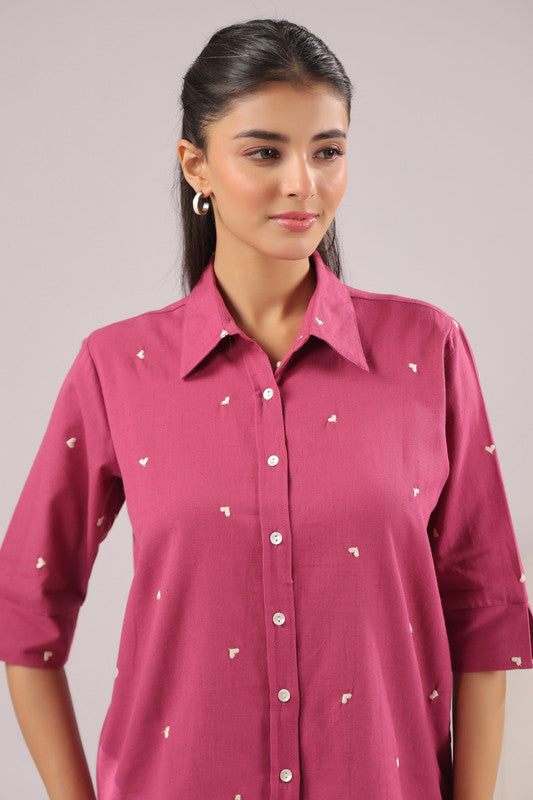 Berry Dot  Embroidered Cotton Flex Shirt