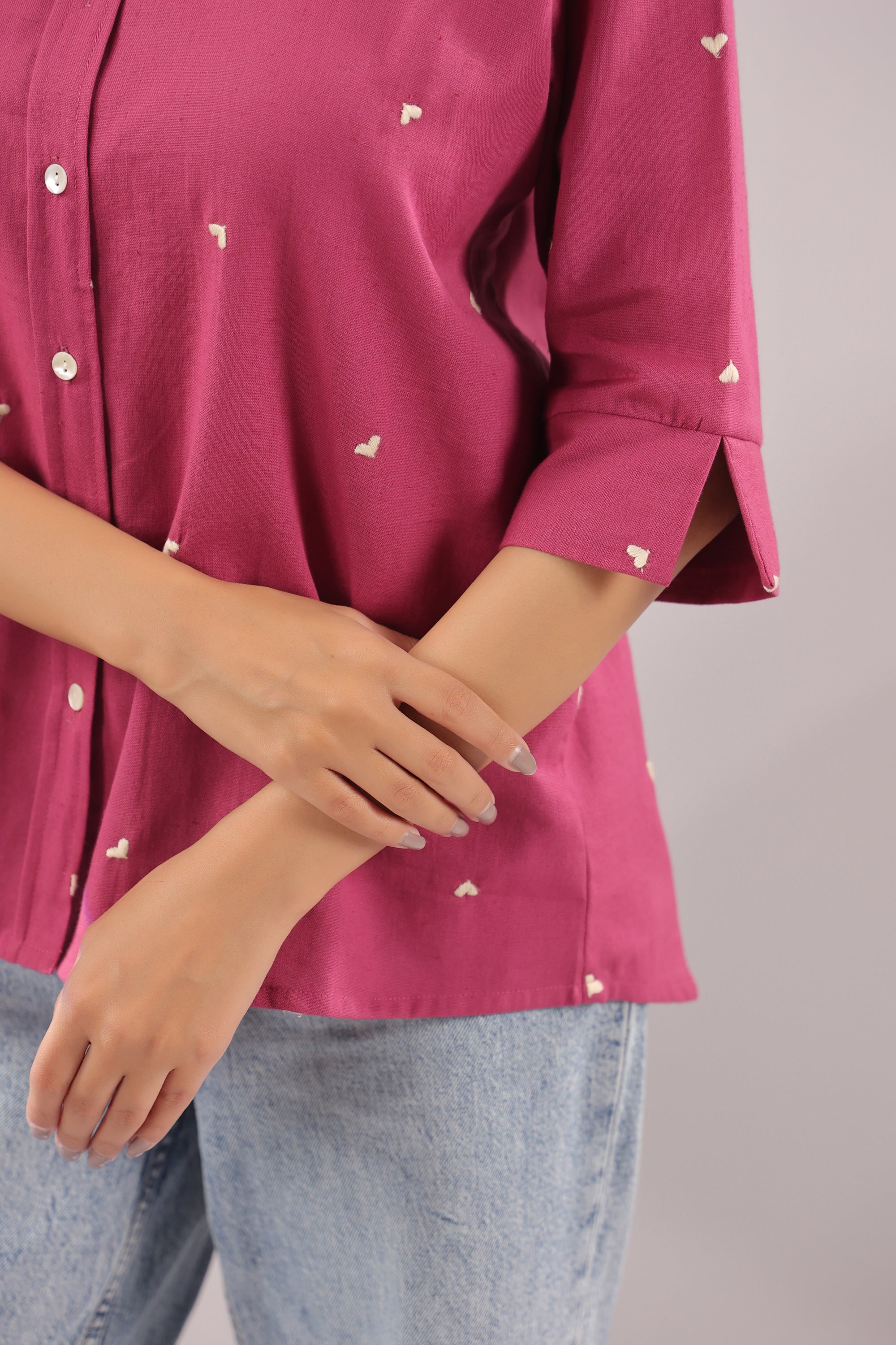 Berry Dot  Embroidered Cotton Flex Shirt