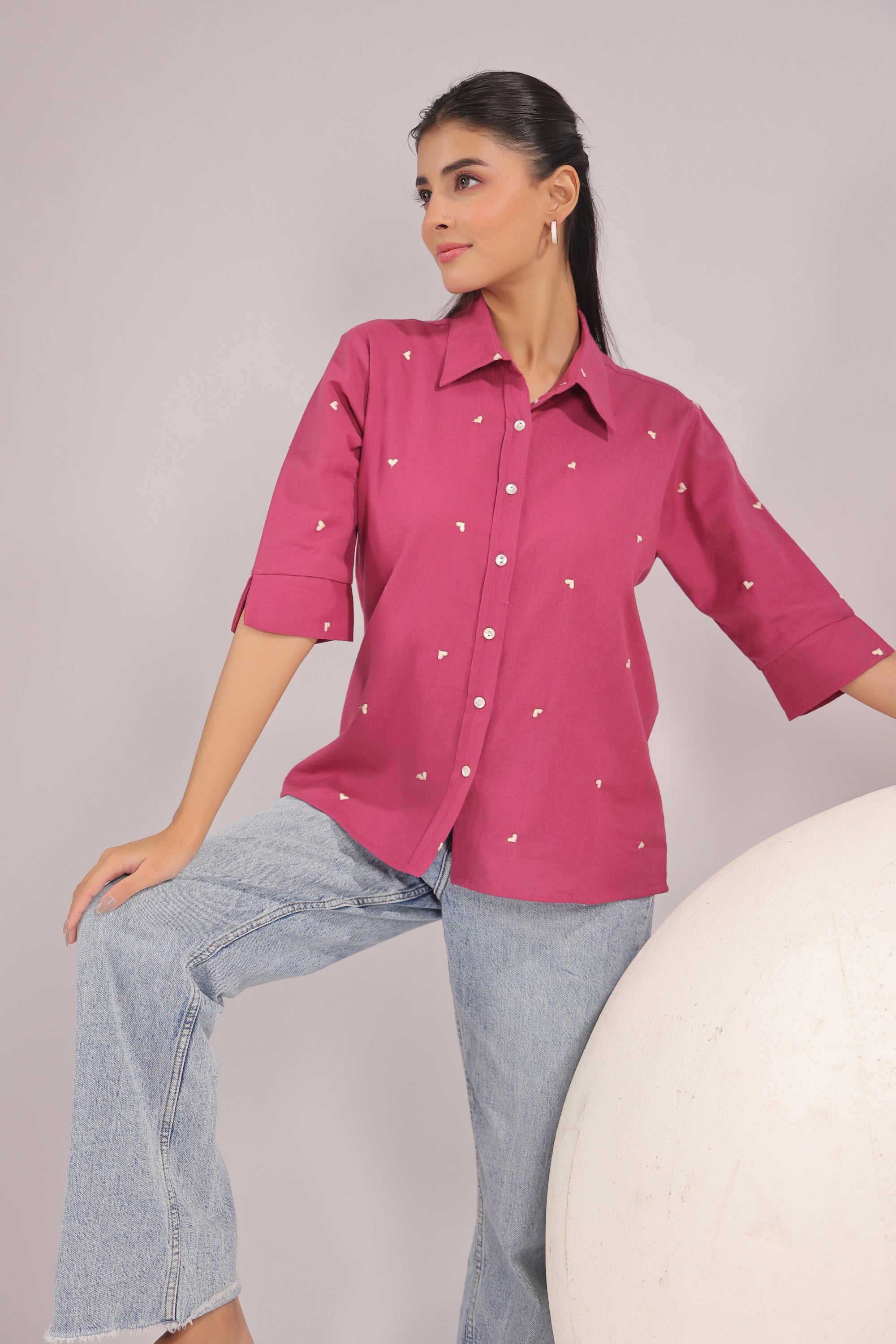 Berry Dot  Embroidered Cotton Flex Shirt