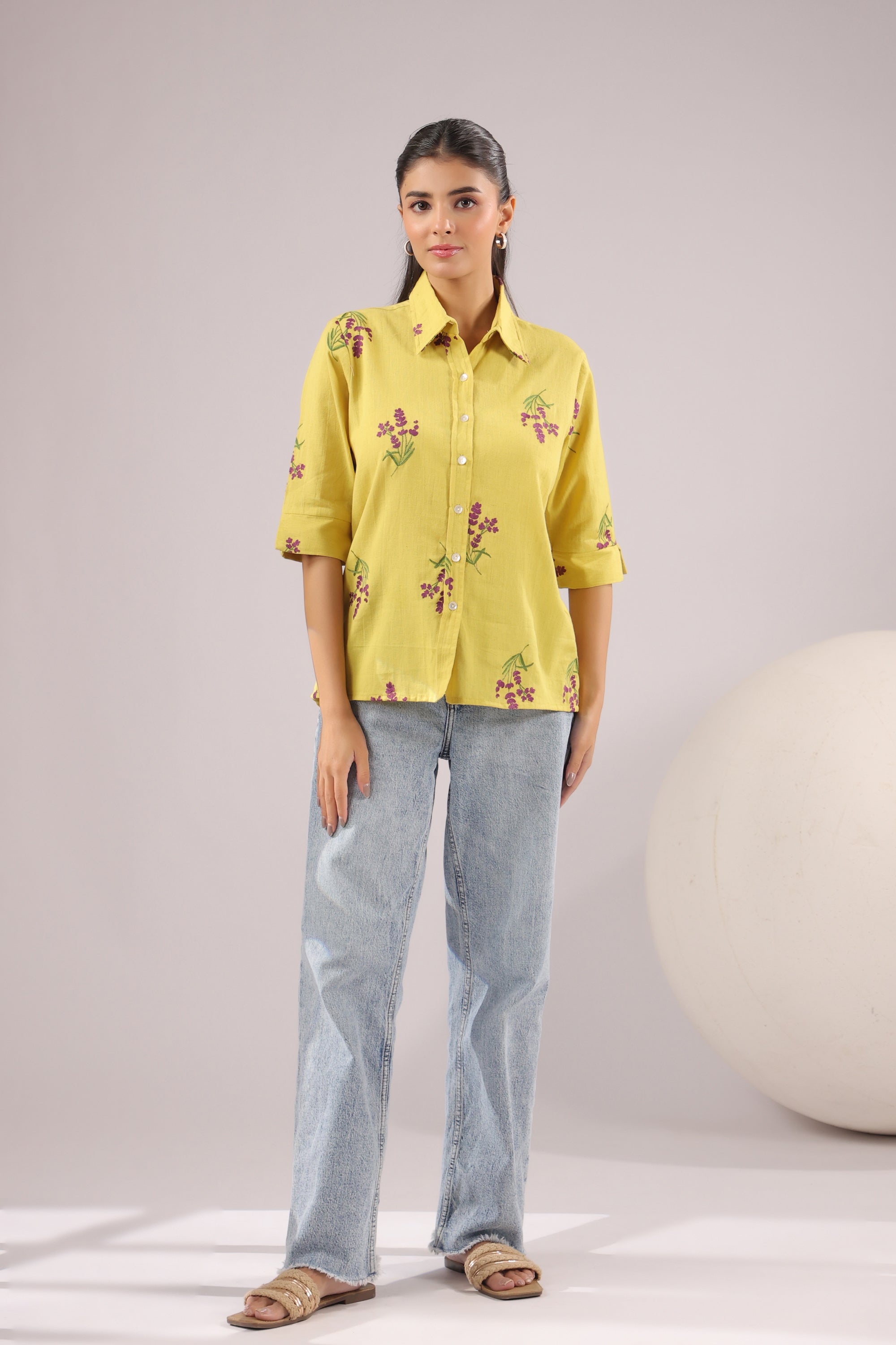Sunny Bloom  Embroidered Cotton Flex Shirt