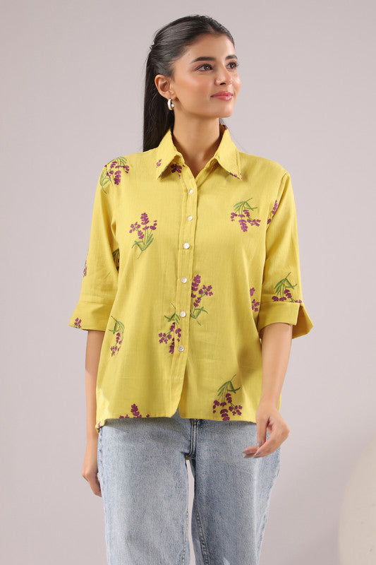 Sunny Bloom  Embroidered Cotton Flex Shirt