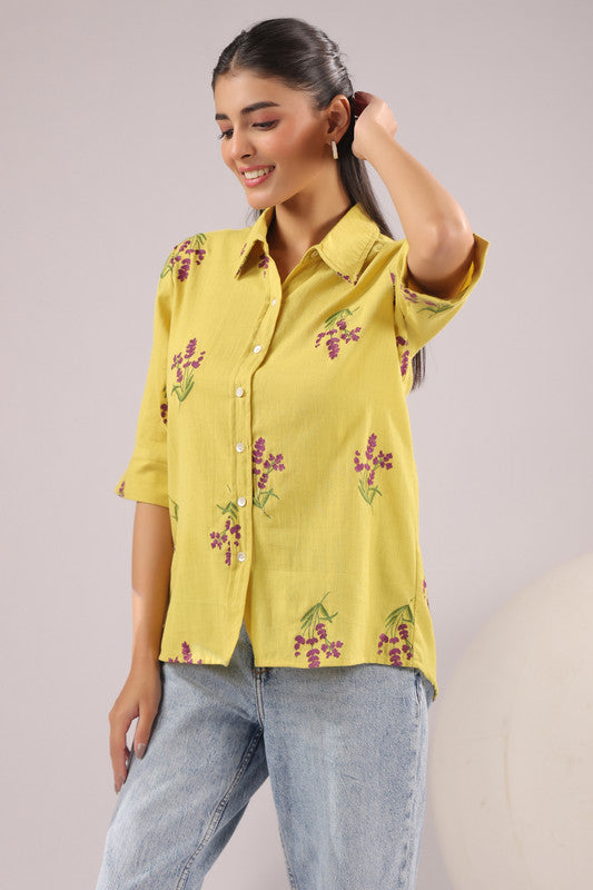 Sunny Bloom  Embroidered Cotton Flex Shirt