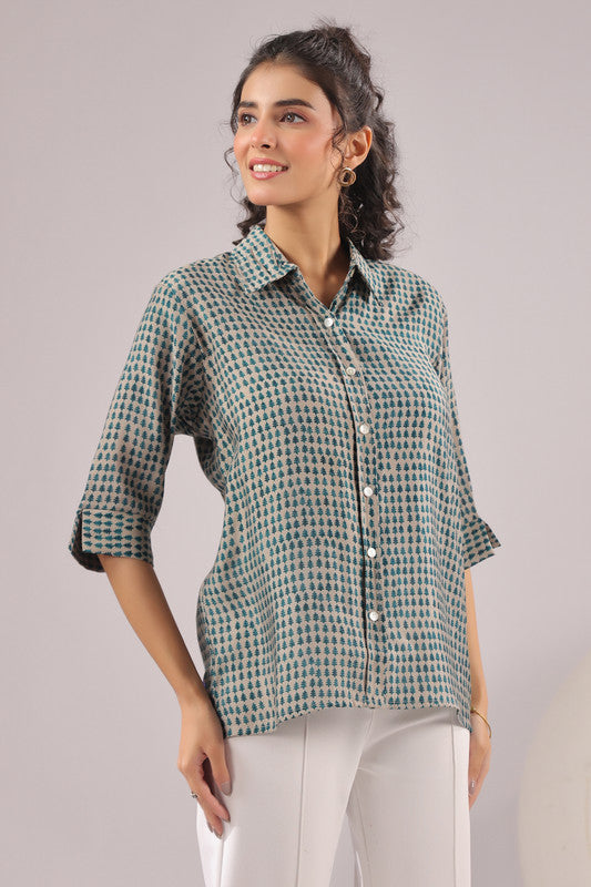 Olive Dusk Printed Muslin Silk Shirt