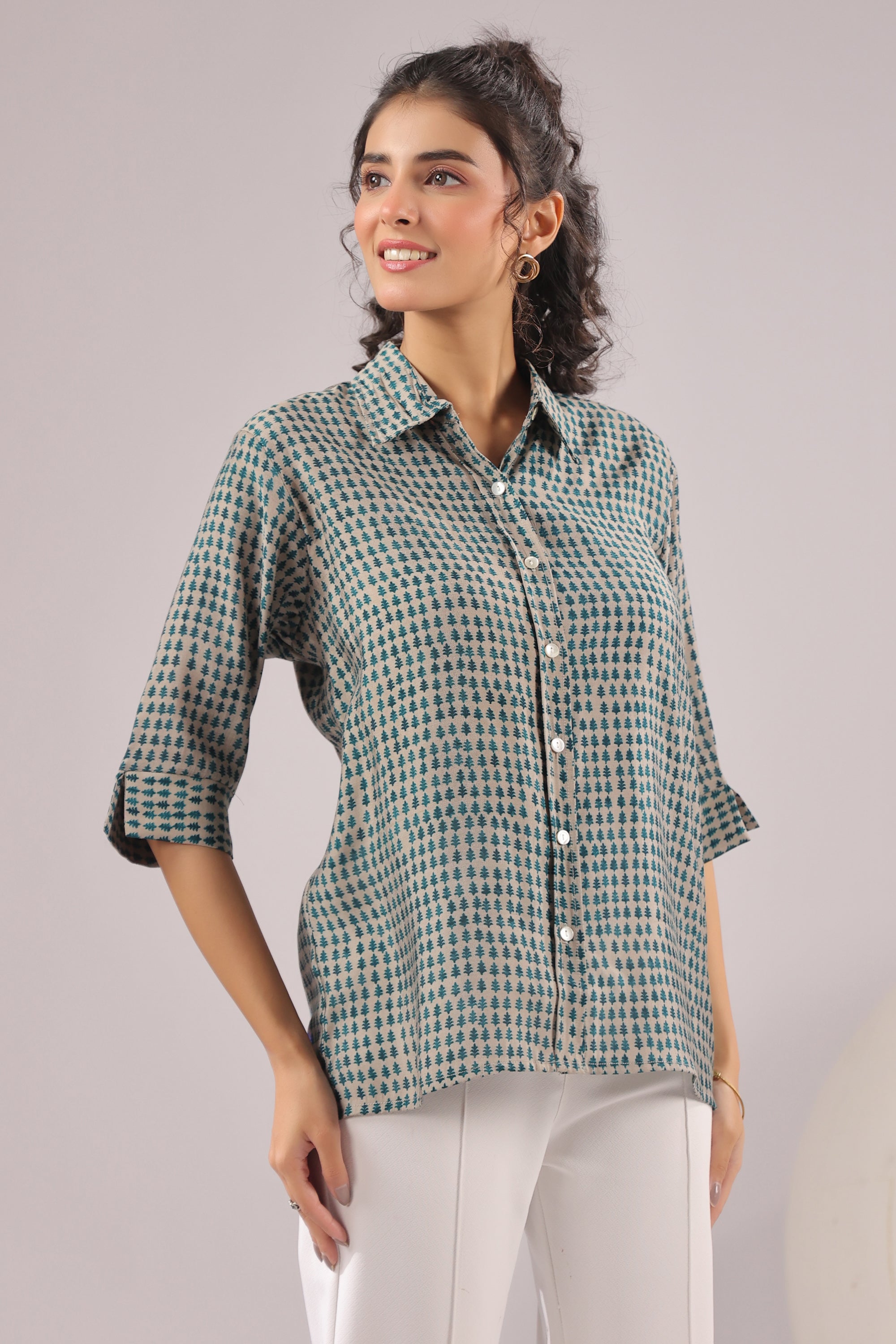 Olive Dusk Printed Muslin Silk Shirt