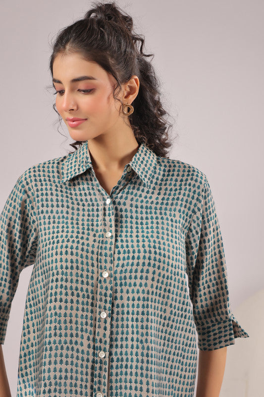 Olive Dusk Printed Muslin Silk Shirt
