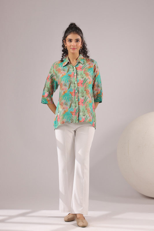 Tropical Mist Printed Muslin Silk Shirt