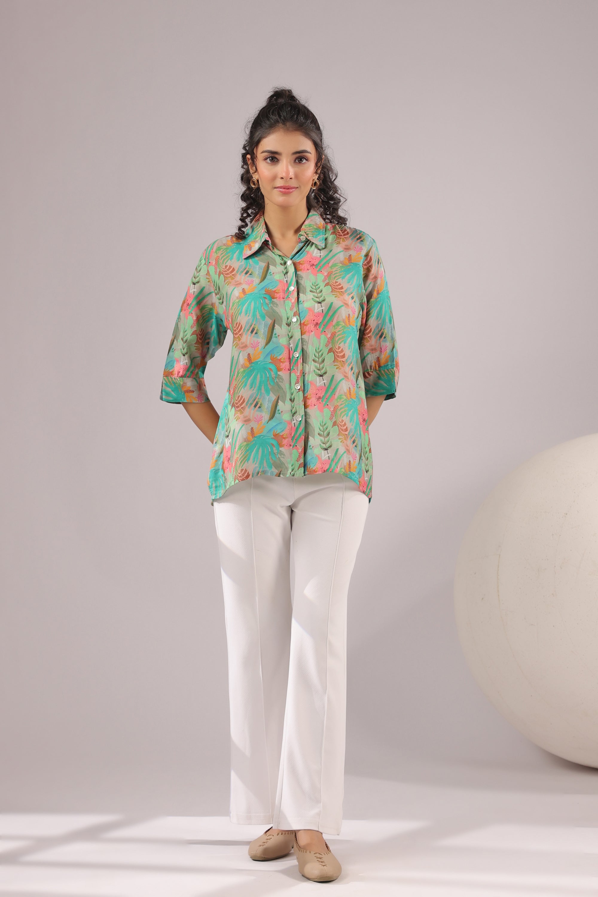 Tropical Mist Printed Muslin Silk Shirt
