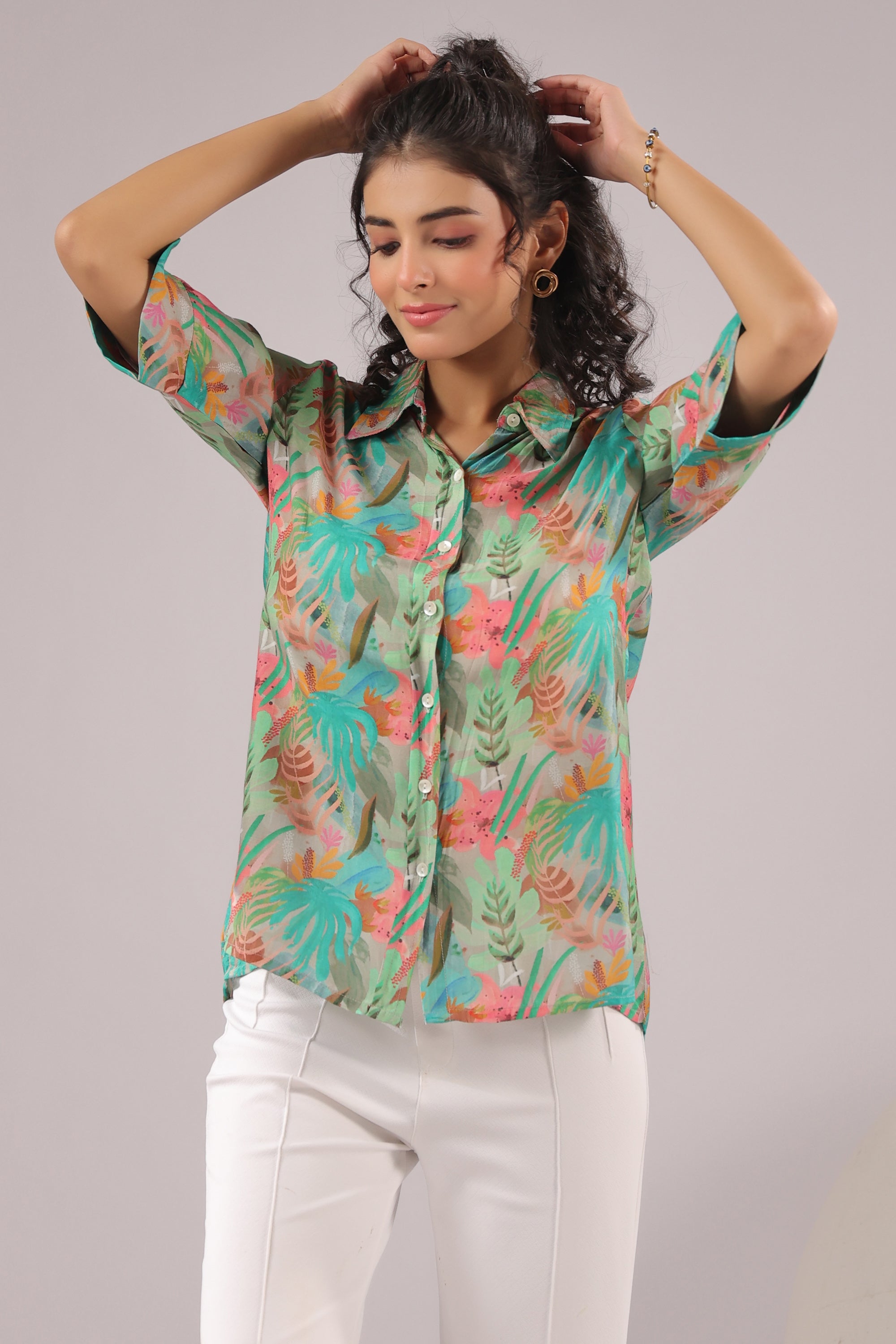 Tropical Mist Printed Muslin Silk Shirt