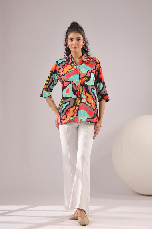 Retro Wave Printed Muslin Silk Shirt