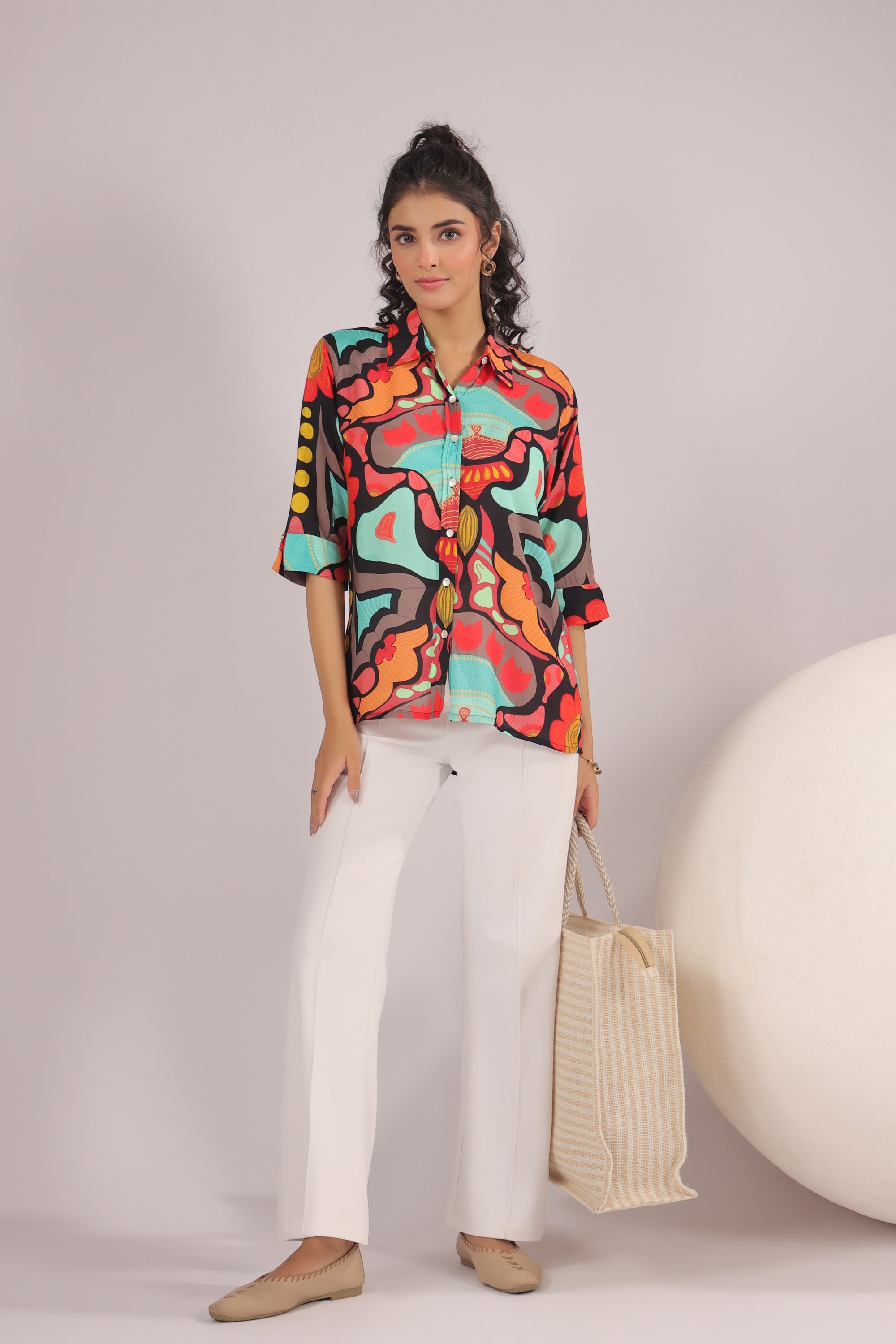 Retro Wave Printed Muslin Silk Shirt