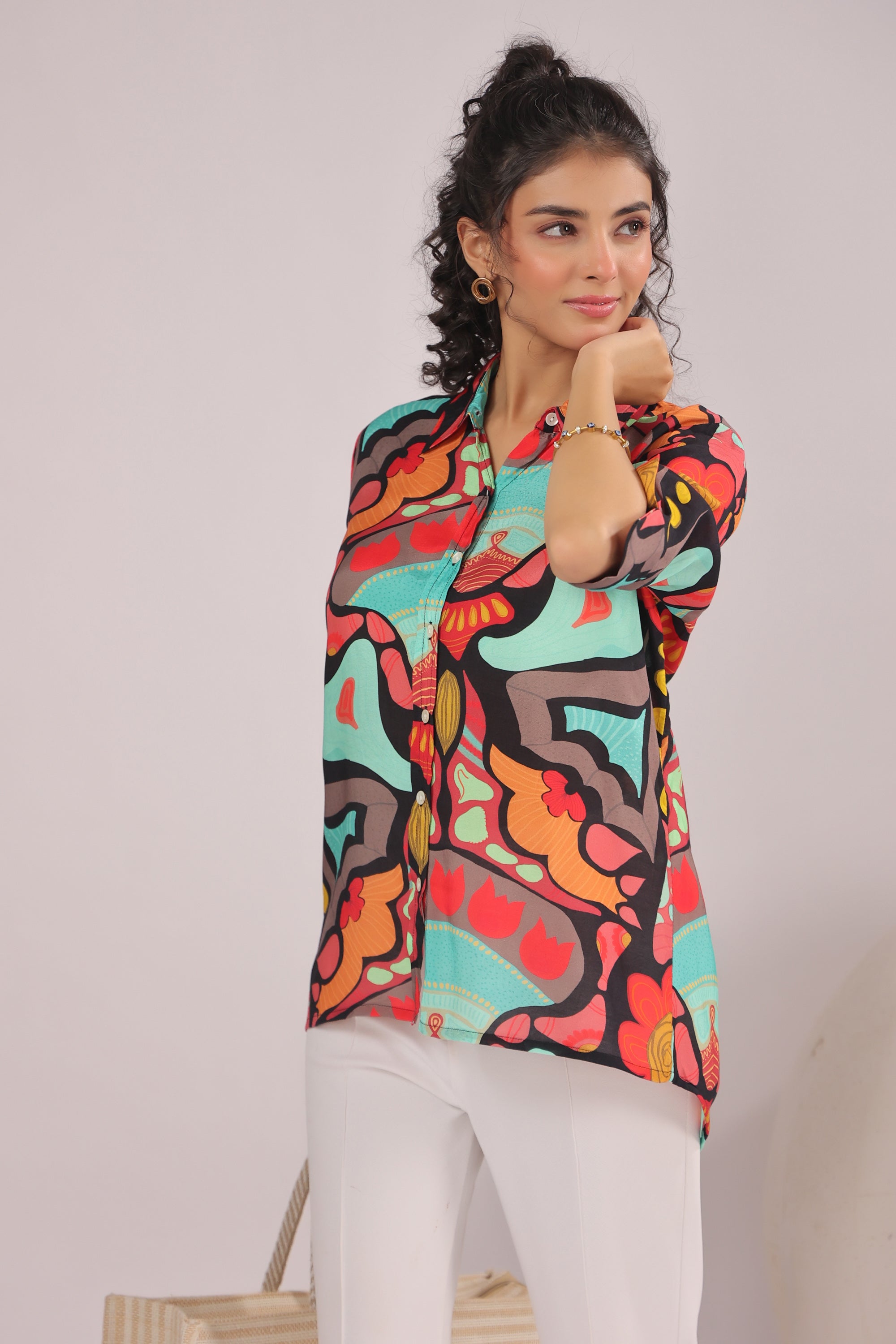 Retro Wave Printed Muslin Silk Shirt