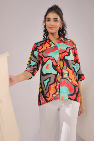 Retro Wave Printed Muslin Silk Shirt