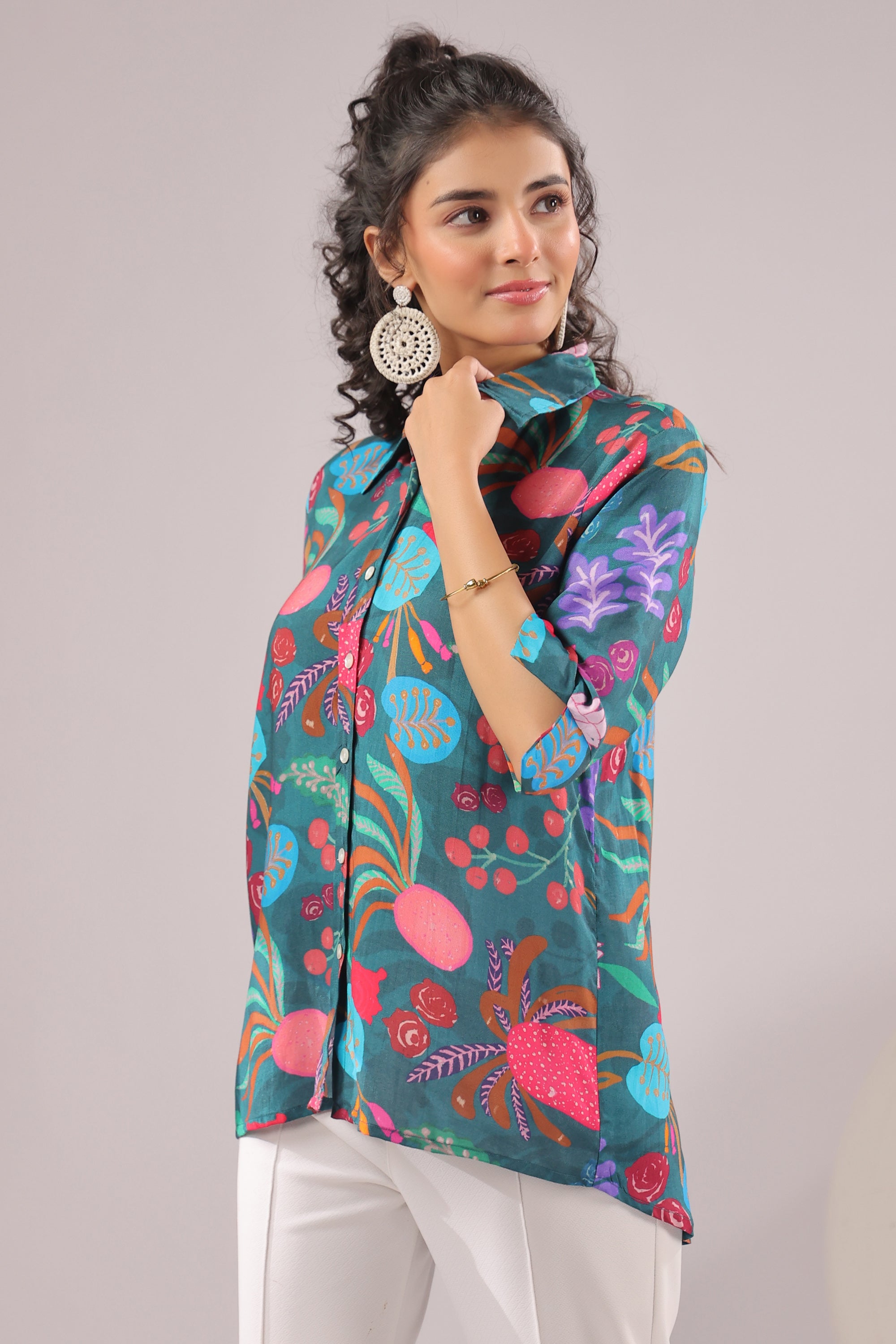 Jungle Bloom Printed Muslin Silk Shirt