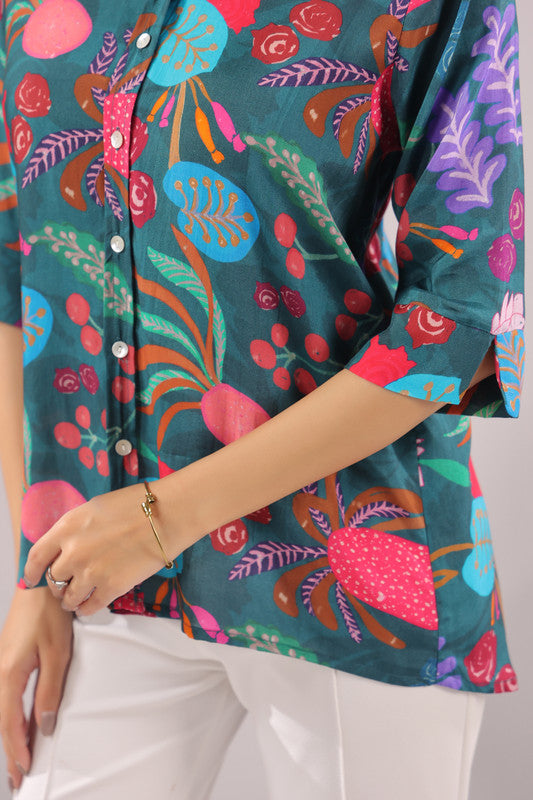 Jungle Bloom Printed Muslin Silk Shirt