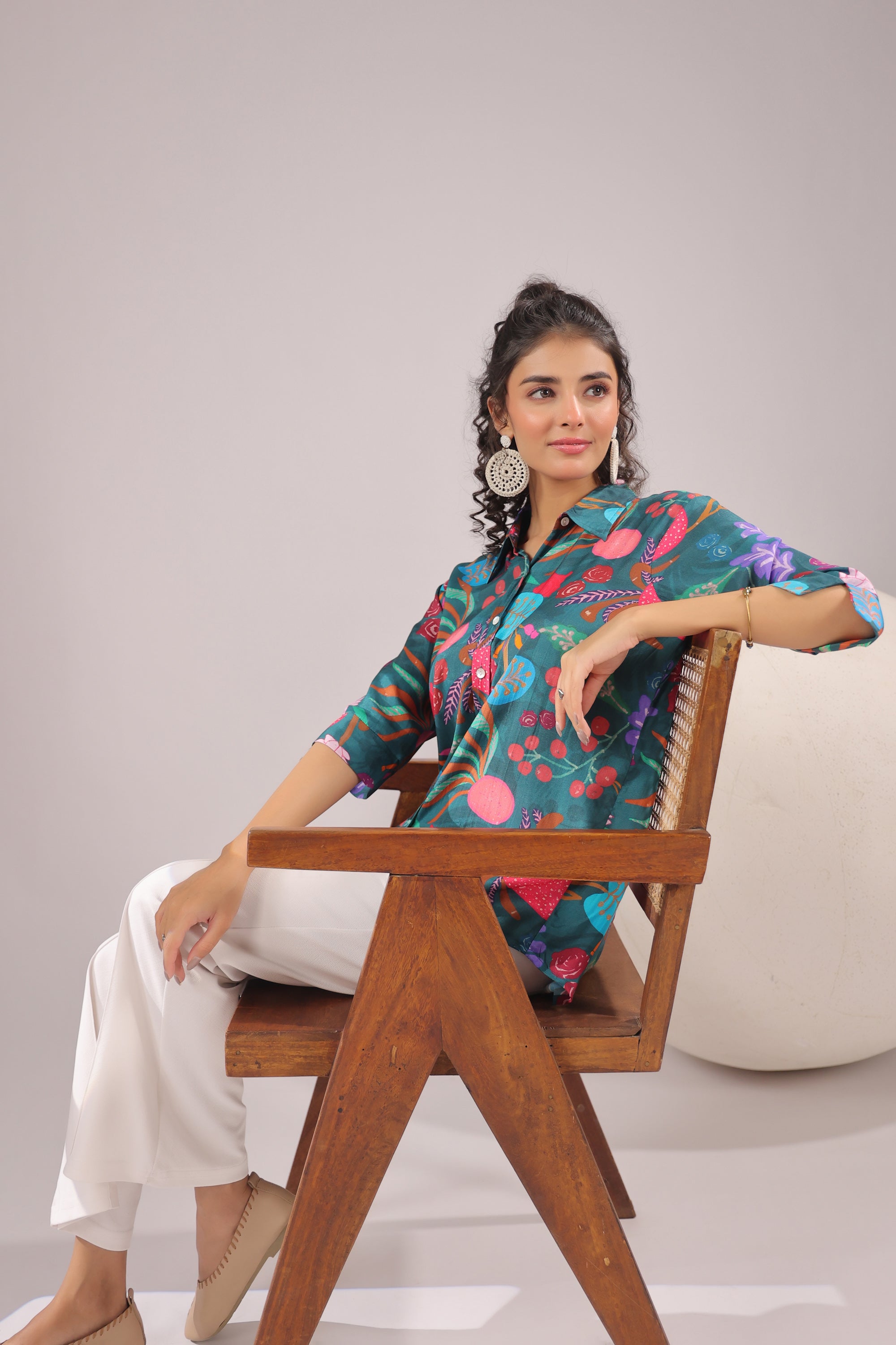 Jungle Bloom Printed Muslin Silk Shirt