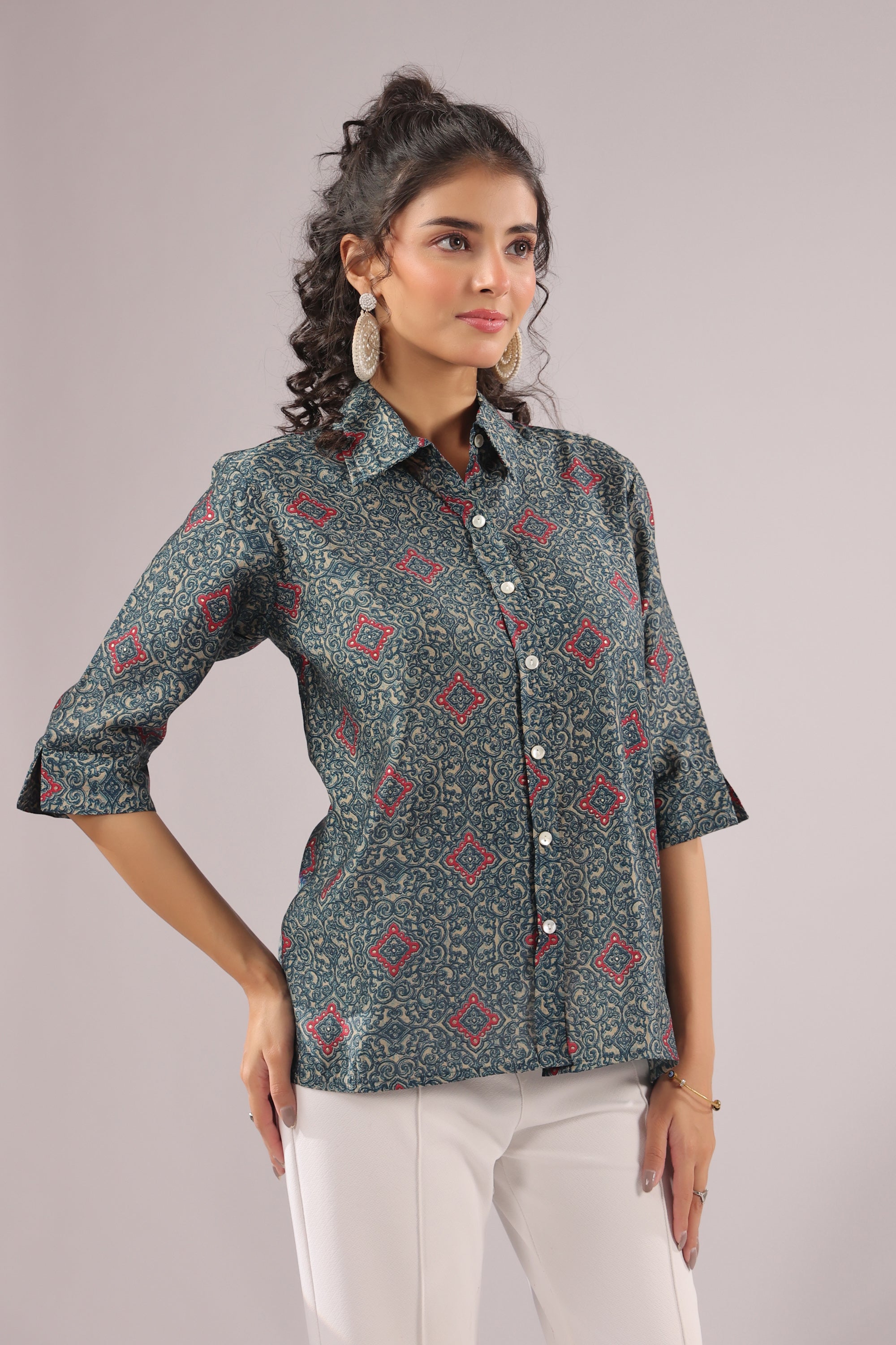 Persian Tile Printed Muslin Silk Shirt