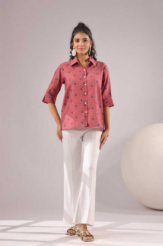 Crimson Spiral Printed Muslin Silk Shirt
