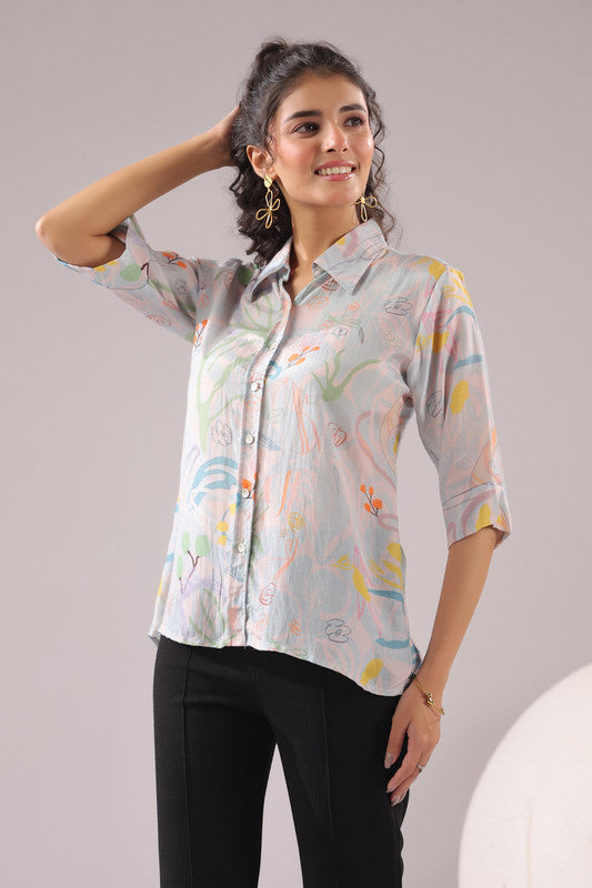 Tropical Muse Printed Muslin Silk Shirt