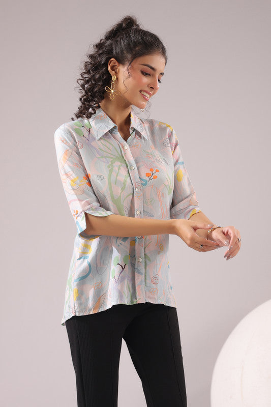 Tropical Muse Printed Muslin Silk Shirt