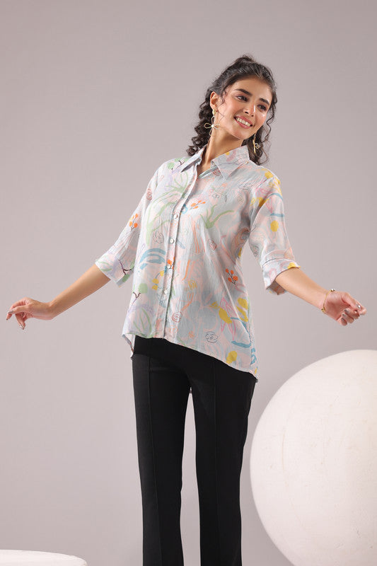 Tropical Muse Printed Muslin Silk Shirt