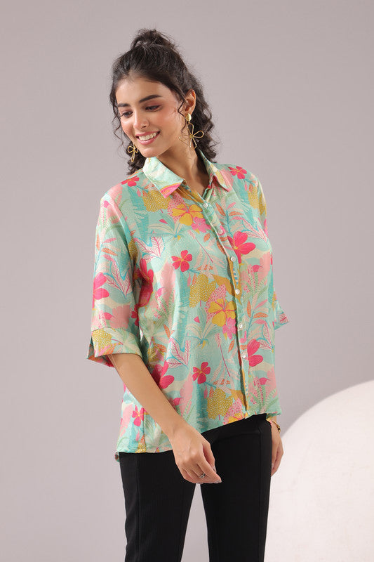 Blossom Sketch Printed Muslin Silk Shirt