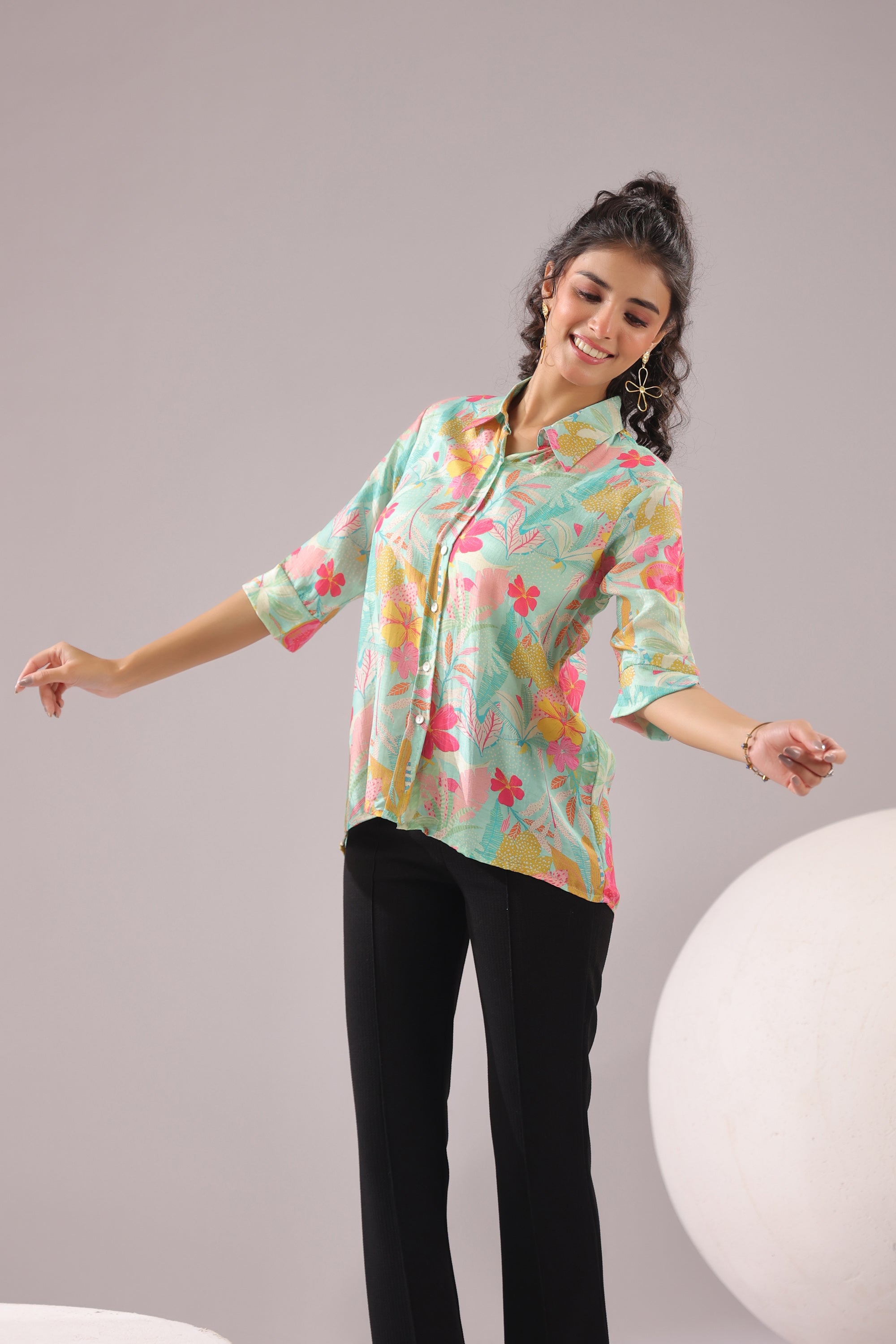 Blossom Sketch Printed Muslin Silk Shirt