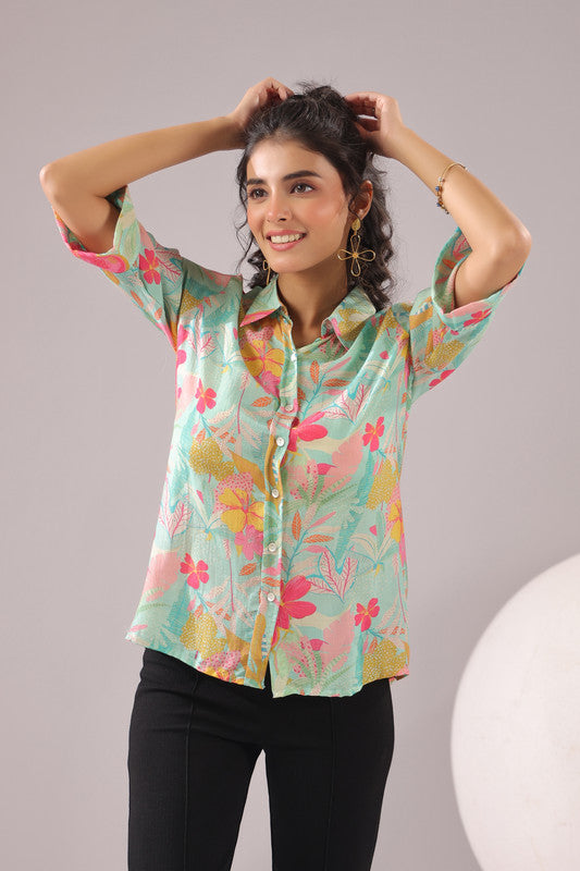 Blossom Sketch Printed Muslin Silk Shirt