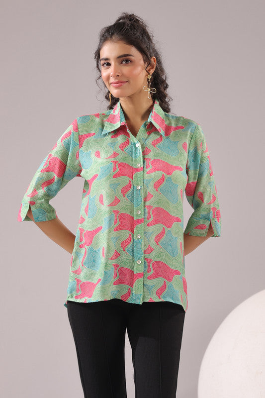 Mint Maze Printed Muslin Silk Shirt