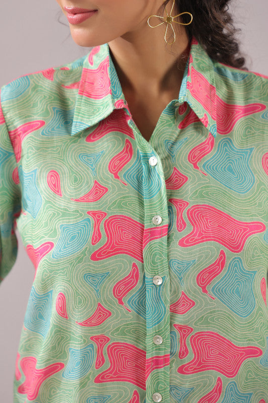 Mint Maze Printed Muslin Silk Shirt