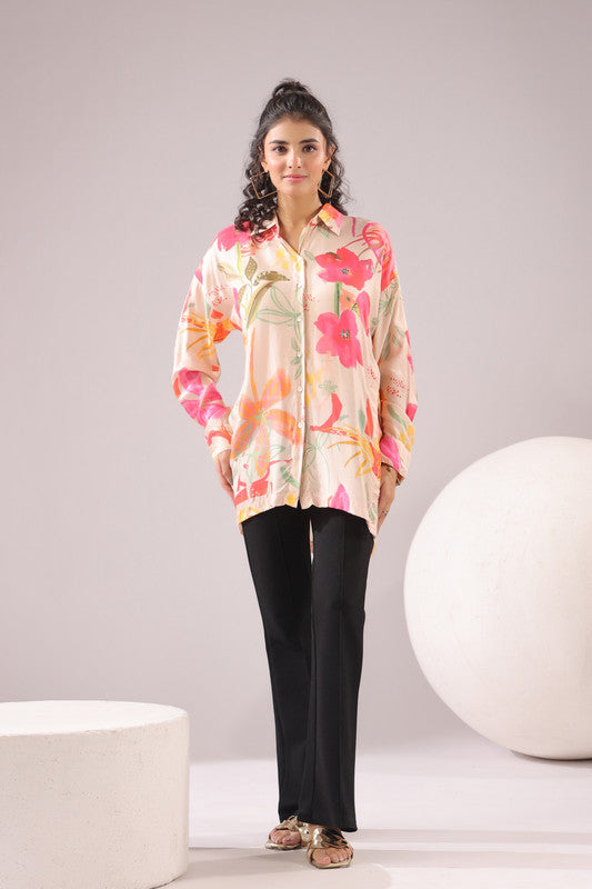 Floral Muse Printed Muslin Silk Shirt