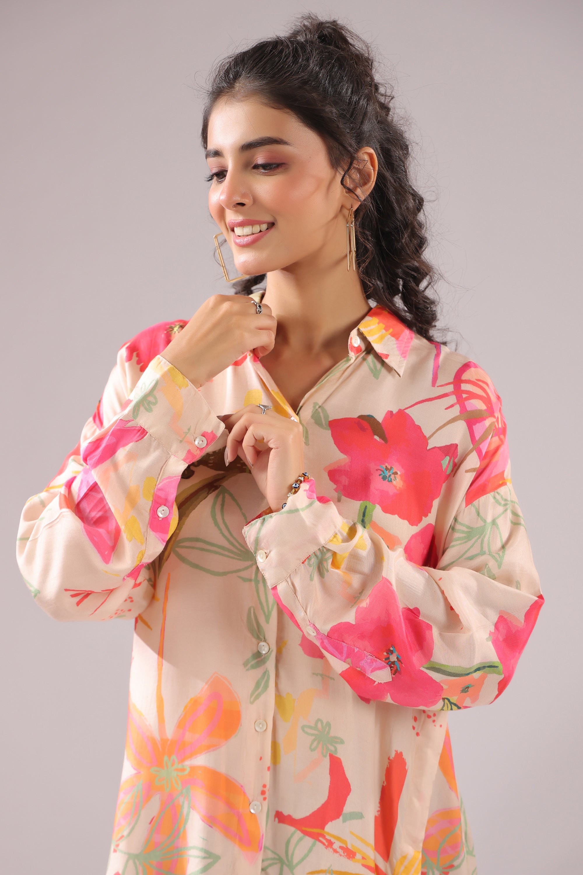Floral Muse Printed Muslin Silk Shirt