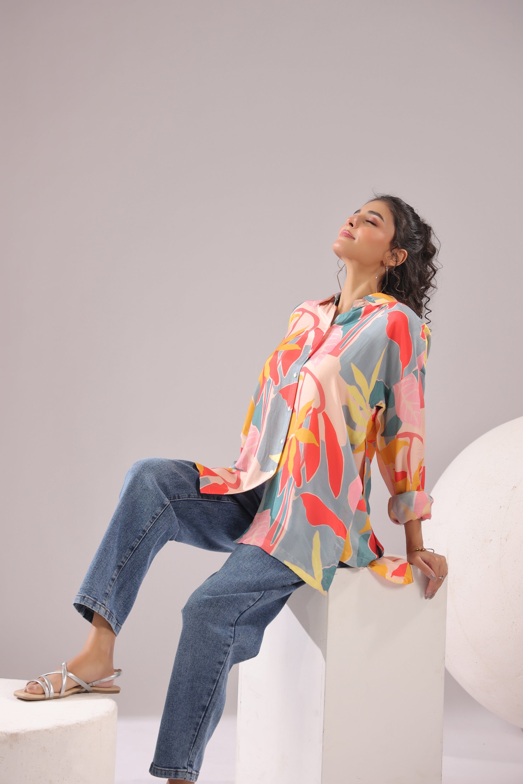 Tropical Bloom Printed Muslin Silk Shirt