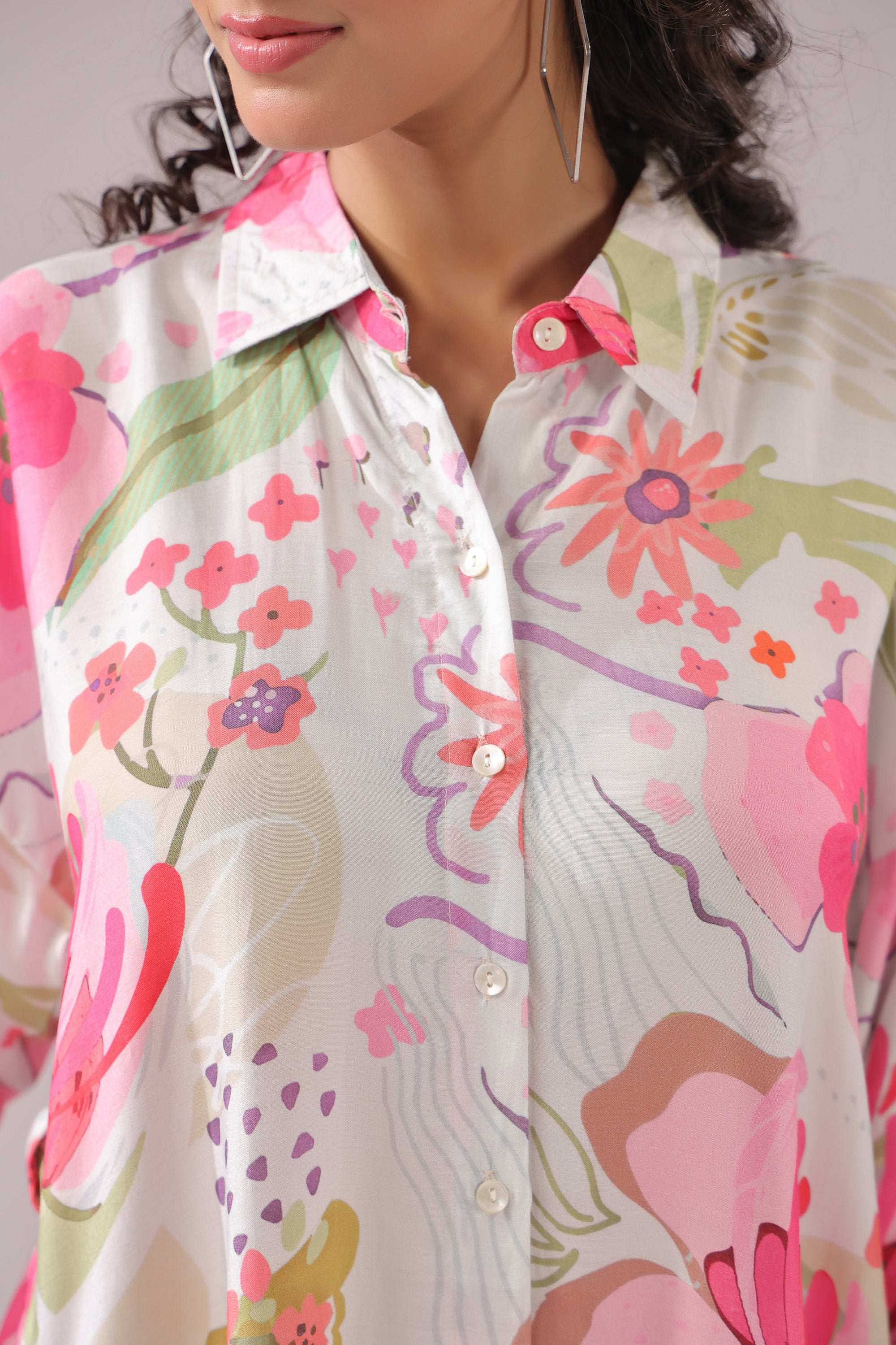 Blush Meadow Printed Muslin Silk Shirt