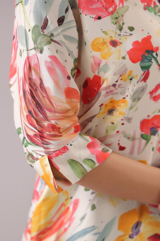 Spring Splash Printed Muslin Silk Shirt