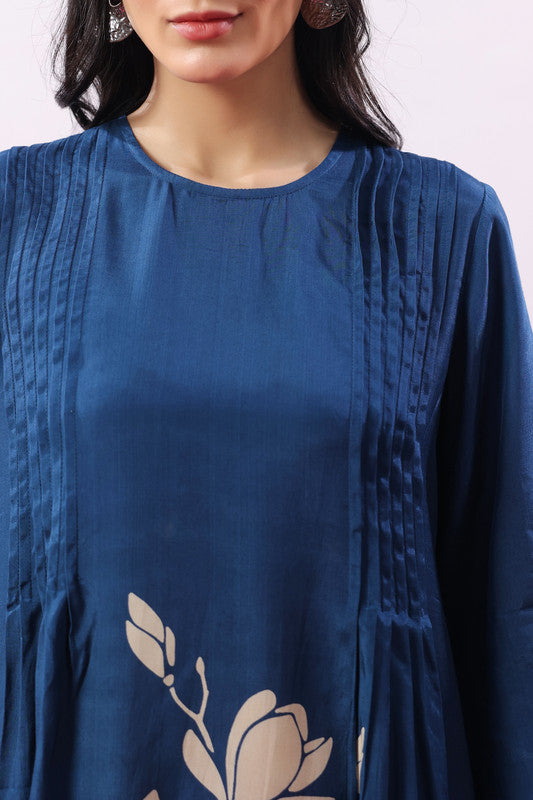 Navy Blue Floral Motif Printed Co-ord Set