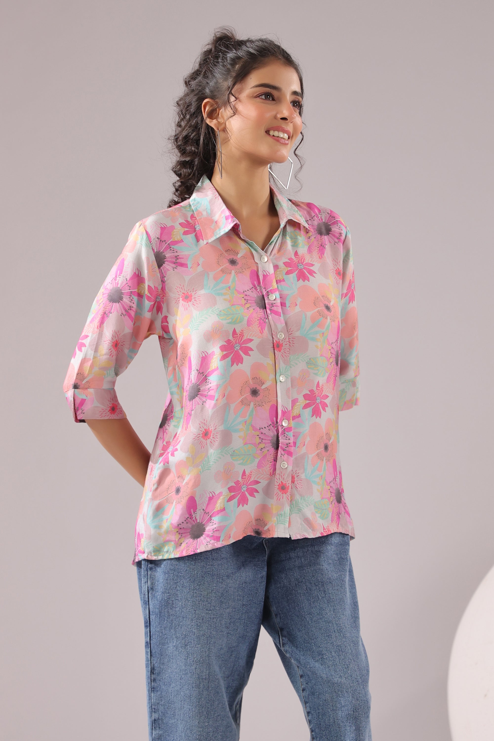 Floral Blush Printed Muslin Silk Shirt