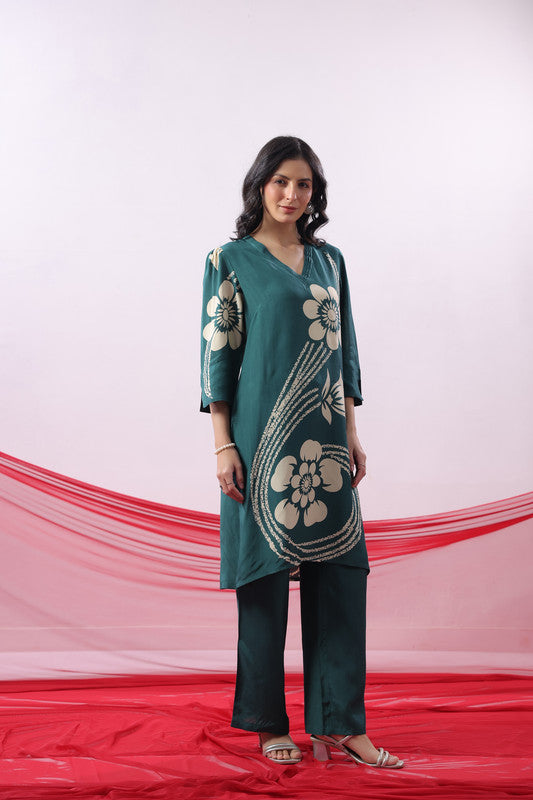 Teal Green Floral Printed Co-Ord Set