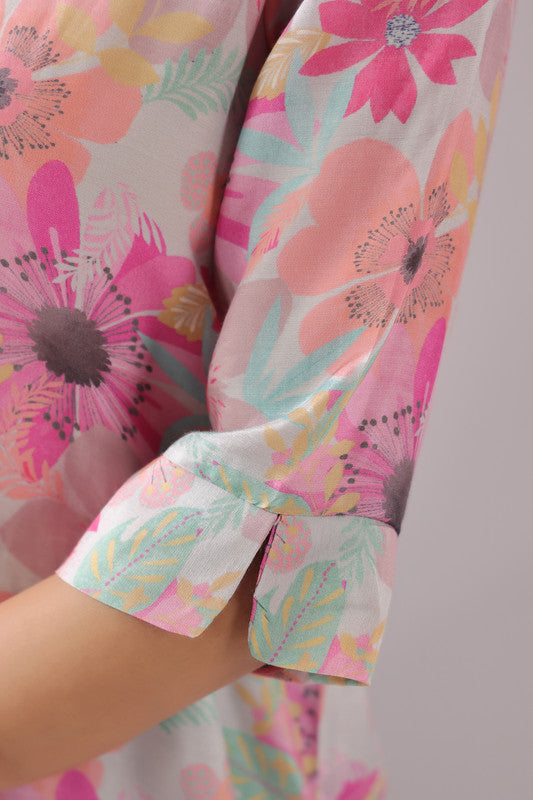Floral Blush Printed Muslin Silk Shirt