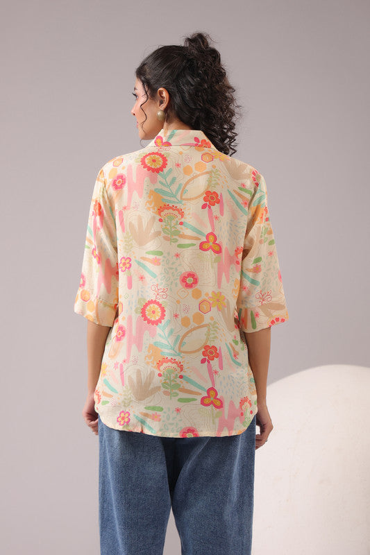 Peach Bloom Printed Muslin Silk Shirt