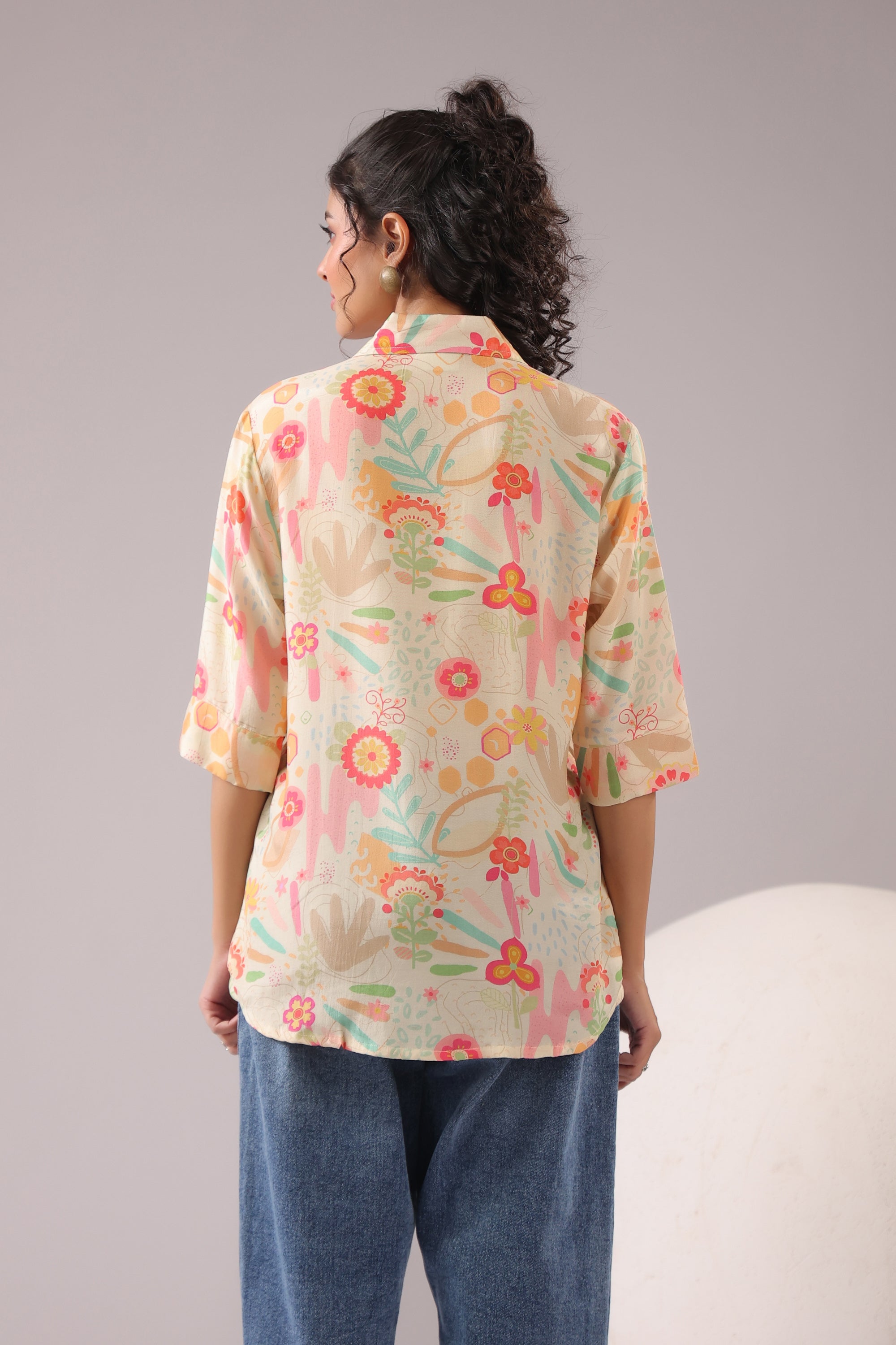 Peach Bloom Printed Muslin Silk Shirt