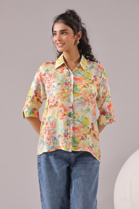 Sunlit Petal Printed Muslin Silk Shirt